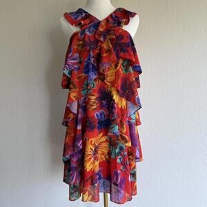 Milly Floral Red Dress With Ruffle Layers Size S